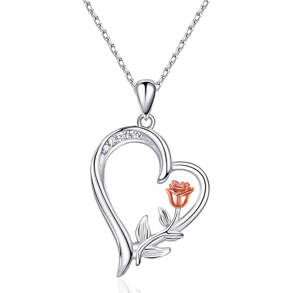 Necklaces For Soft Style-Sterling Silver Elegant Simple Style Heart Shape Rose Plating Pendant Necklace