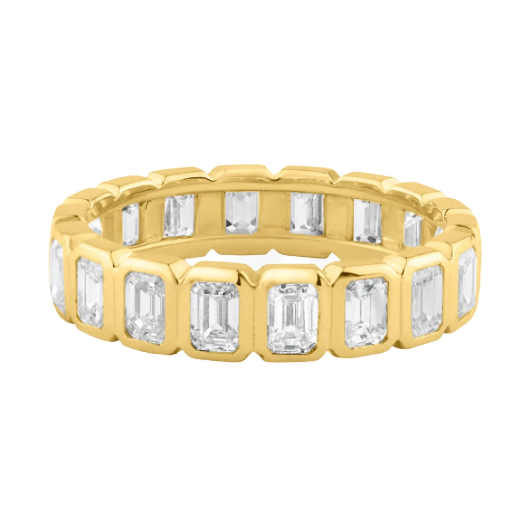 Rings For High Flair-Emerald Cut Diamond Boss Bezel Set Eternity Band Ring