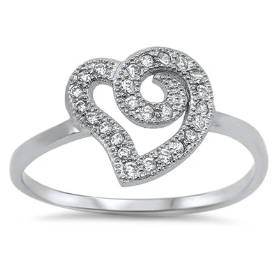 Rings For Special Occasions-Sterling Silver Swirl Heart CZ Ring