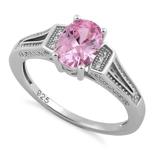 Rings Polish Tips-Sterling Silver Elegant Oval Pink CZ Ring