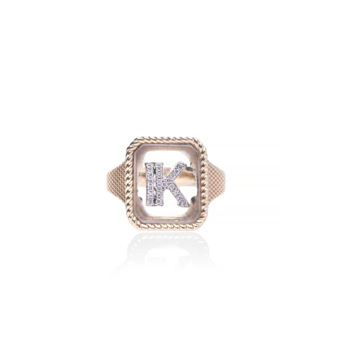 Rings For Casual Style-Crystal Plate Ring with Diamond Initial