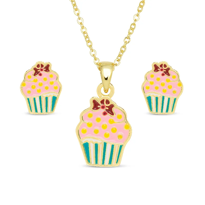 Earrings For Square Faces-Cupcake Necklace and Earrings Set