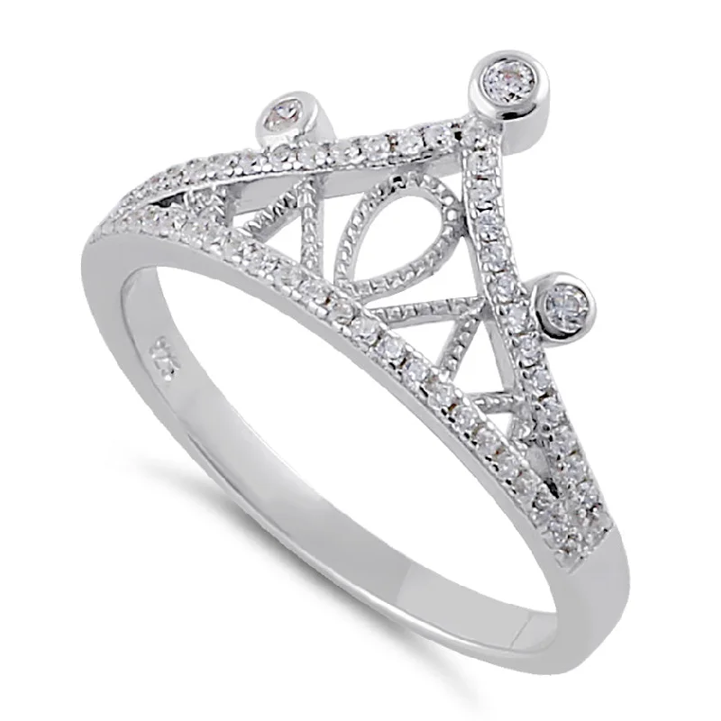 Rings Care Guide-Sterling Silver Clear CZ Frozen Crown Ring