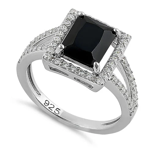 Rings For Classic Taste-Sterling Silver Black Emerald Cut CZ Ring