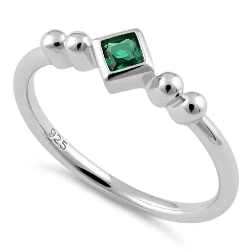 Rings With Bead Accents-Sterling Silver Unique Square Emerald CZ Ring