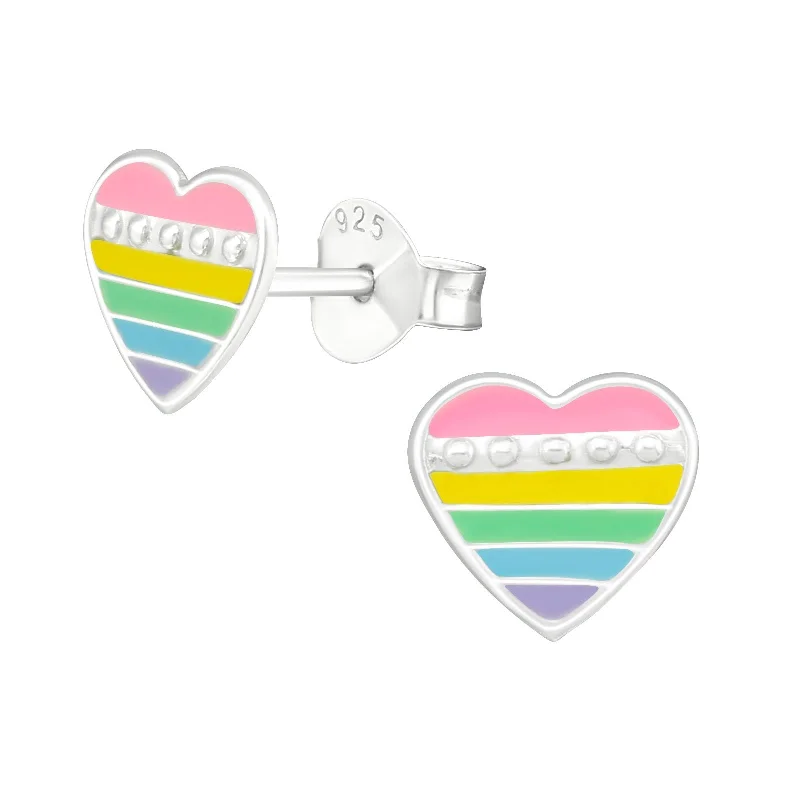 Earrings For Gold Lovers-Rainbow Heart Stud Earrings in Sterling Silver