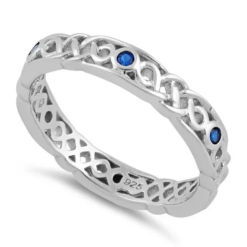 Tough Rings For Wear-Sterling Silver Braided Eternity Blue Spinel CZ Ring