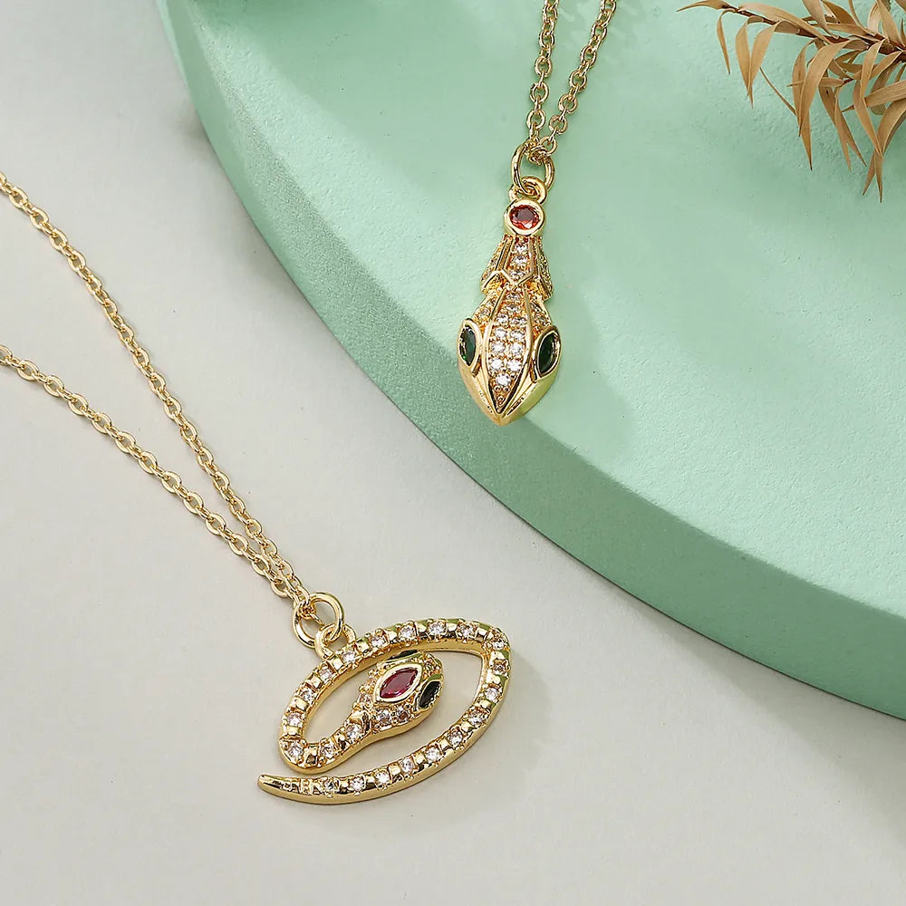 Necklaces Cleaning Tips-Simple Style Snake Copper Plating Inlay Zircon 18k Gold Plated Pendant Necklace