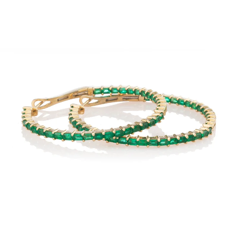 Earrings For Low Charm-Riviera Emerald Baguette Hoops