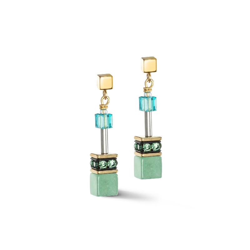 Earrings Tarnish Resistance-GeoCUBE® Iconic Precious earrings green-turquoise