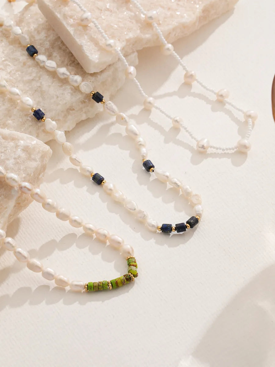 Necklaces For Party Vibes-Elegant Pearl Emperor Stone Freshwater Pearl Lapis Lazuli Necklace In Bulk