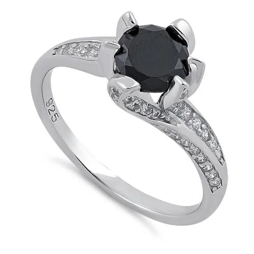 Rings For Teens-Sterling Silver Round Cut Black & Clear CZ Ring