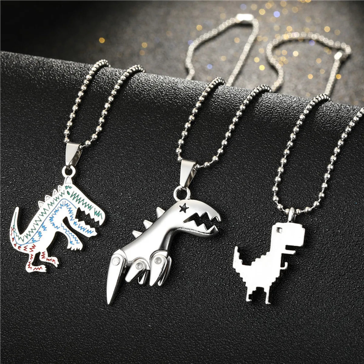 Bold Necklaces For Nights-Fashion Cute Painted Small Dinosaur Alloy Necklace Wholesale