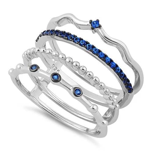 Rings Buy Tips-Sterling Silver Unique Multi-Style Blue Spinel CZ Ring