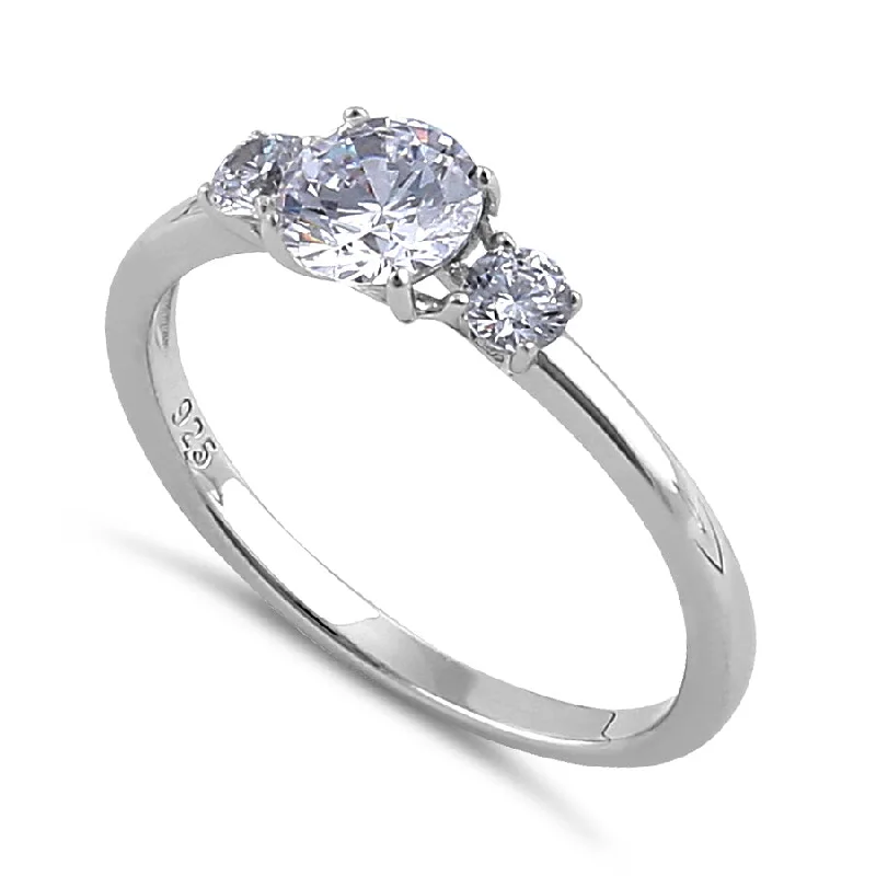 High Fit Rings-Sterling Silver Clear CZ Modern Engagement Ring