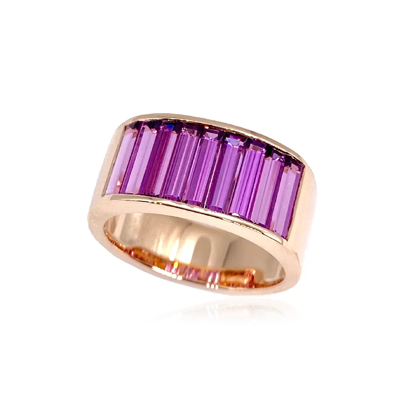 Best Calm Rings-Large Baguette Purple Garnet or White Topaz Stacker Ring