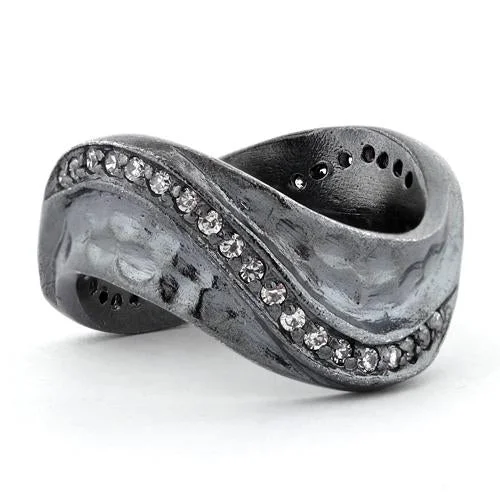 Rings For Self Style-Sterling Silver Abstract Oxidized CZ Ring