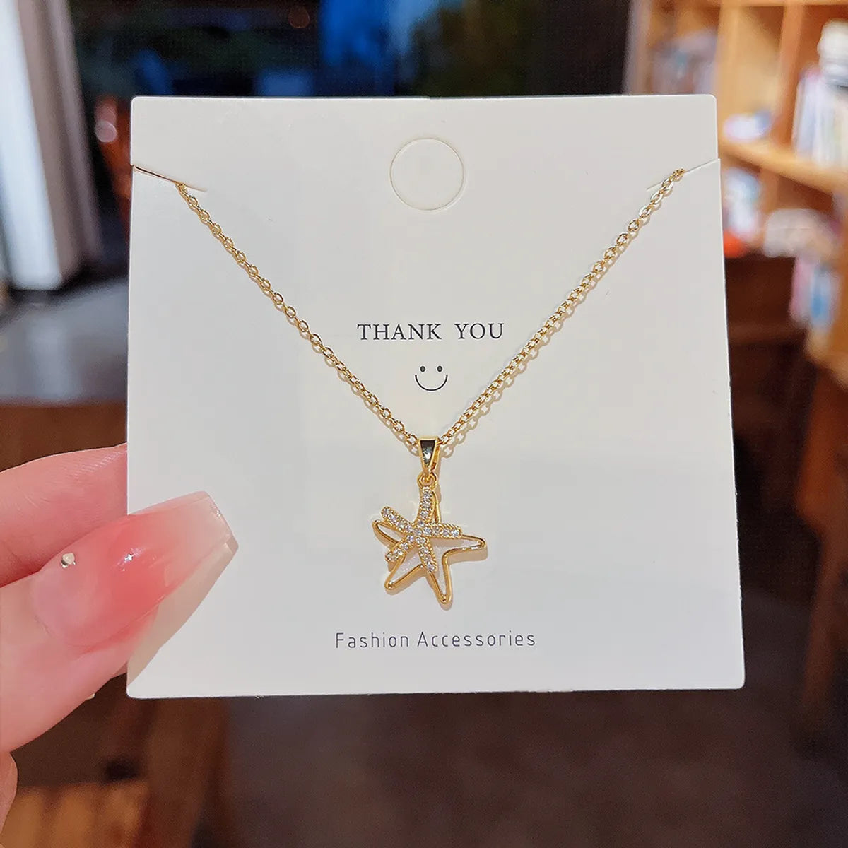 Extra Bold Necklaces-Simple Style Starfish Titanium Steel Plating Inlay Artificial Gemstones Gold Plated Necklace