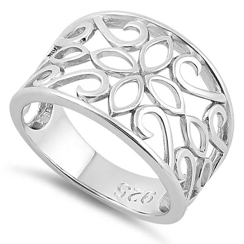 Quiet Rings For Work-Sterling Silver Elegant Flower Ring