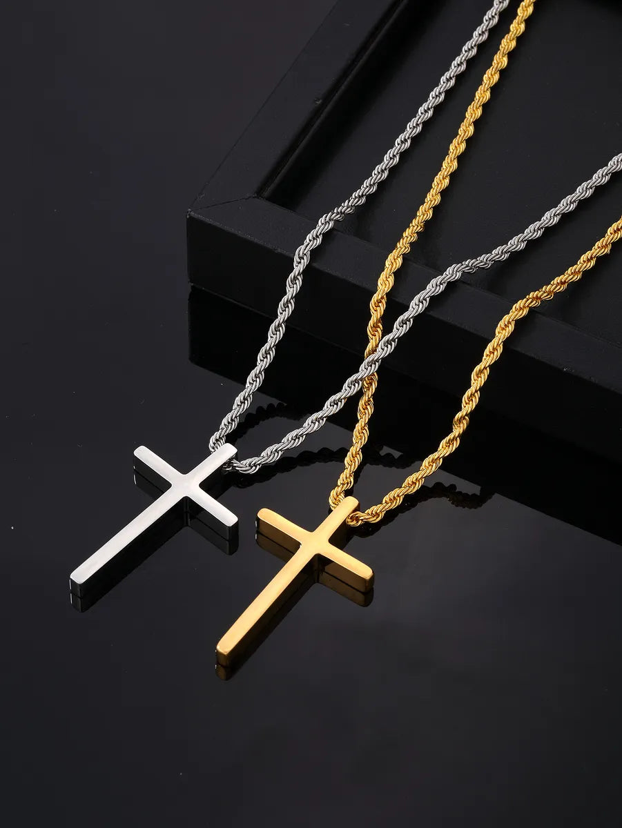 Necklaces Balance Rating-Hip-Hop Cross 304 Stainless Steel Plating Gold Plated Silver Plated Men'S Pendant Necklace