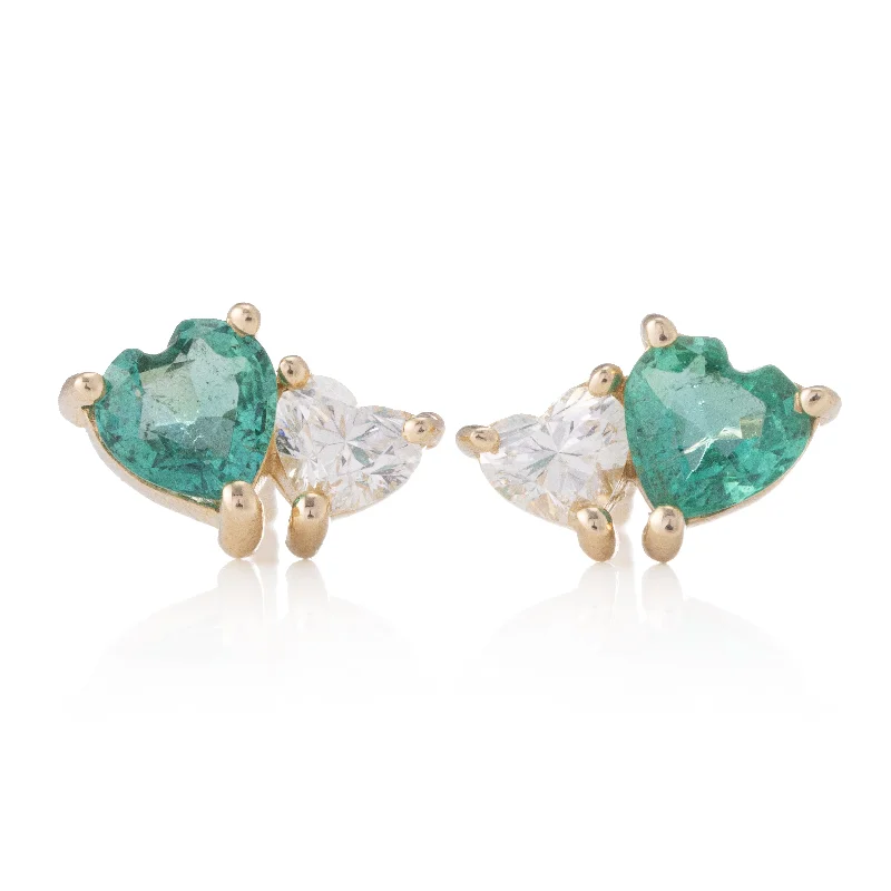 Best Quick Earrings-Heart Shaped Emerald and Diamond Studs