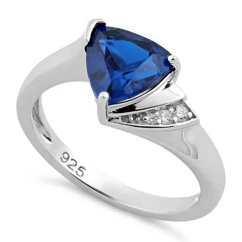 Rings For Soft Style-Sterling Silver Elegant Trillion Cut Blue Spinel CZ Ring