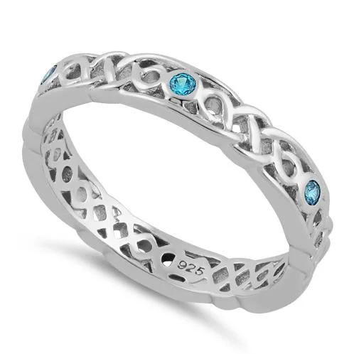 Most Lasting Rings-Sterling Silver Braided Eternity Aqua Blue CZ Ring