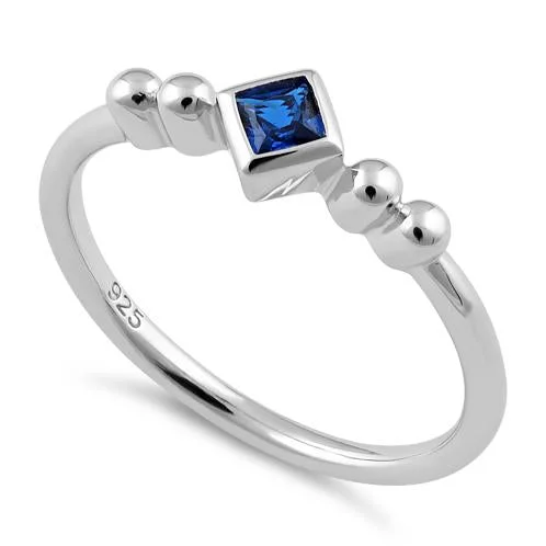 Rings For Older Fans-Sterling Silver Unique Square Blue Spinel CZ Ring