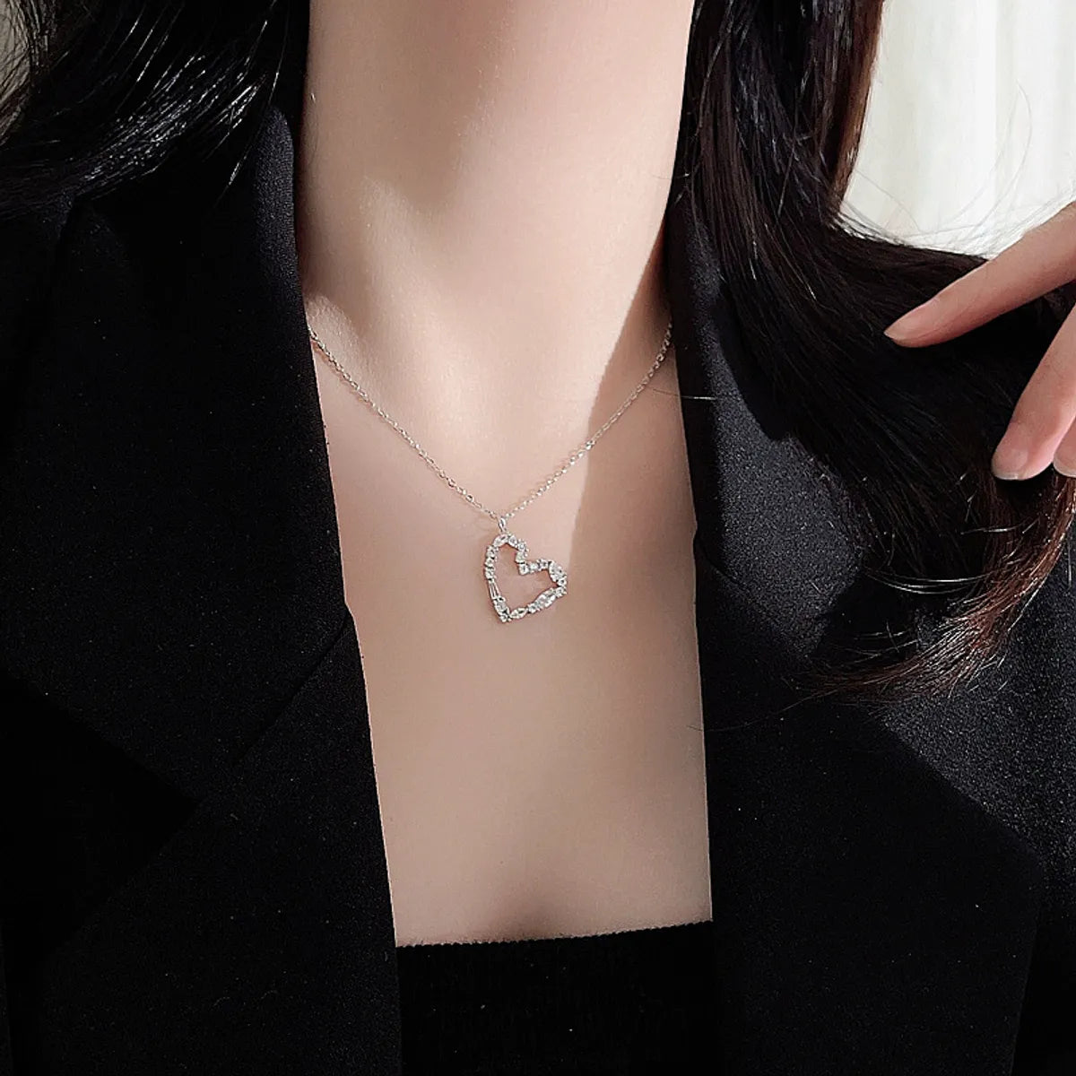 Necklaces For Statement Earrings-Sweet Heart Shape Sterling Silver Plating Inlay Zircon Pendant Necklace