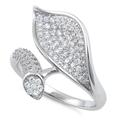 Rings Wear Test-Sterling Silver Elegant Leaf Pave CZ Ring