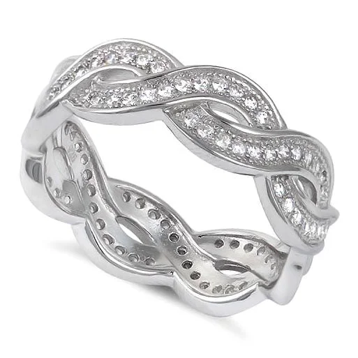 Rings Shine Test-Sterling Silver Twisted Eternity CZ Ring