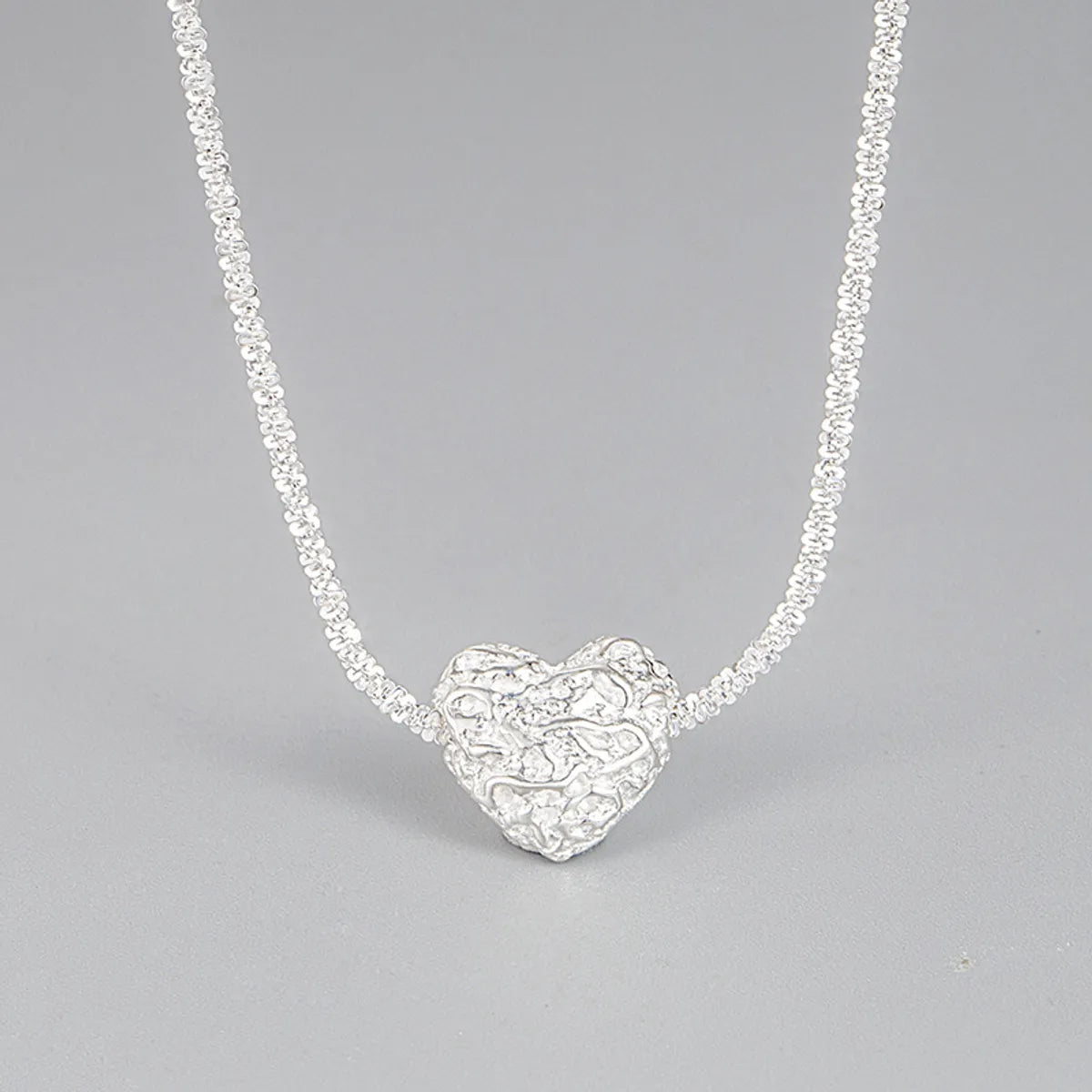 Best Made Necklaces-Korean S925 Sterling Silver Folds Heart-shaped Lavicle Chain Silver Jewelry