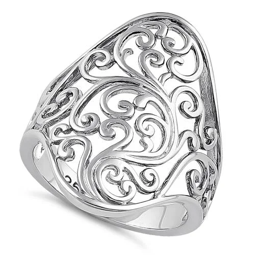 Rings For Narrow Hands-Sterling Silver Curly Floral Ring