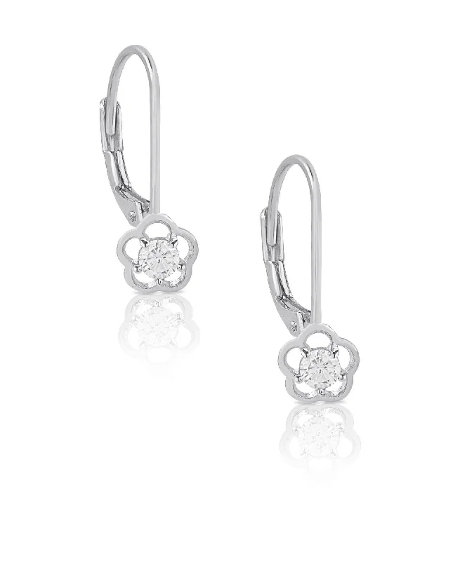 Earrings For High Shine-Flower CZ Drop Earrings in Sterling Silver