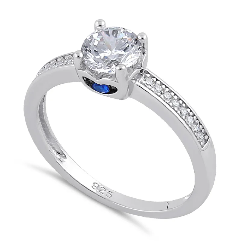 Rings Styling Ideas-Sterling Silver Clear and Spinel CZ Engagement Ring