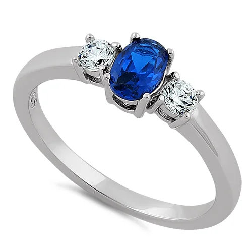 Rings For Gold Lovers-Sterling Silver Oval Cut Blue Spinel CZ Ring