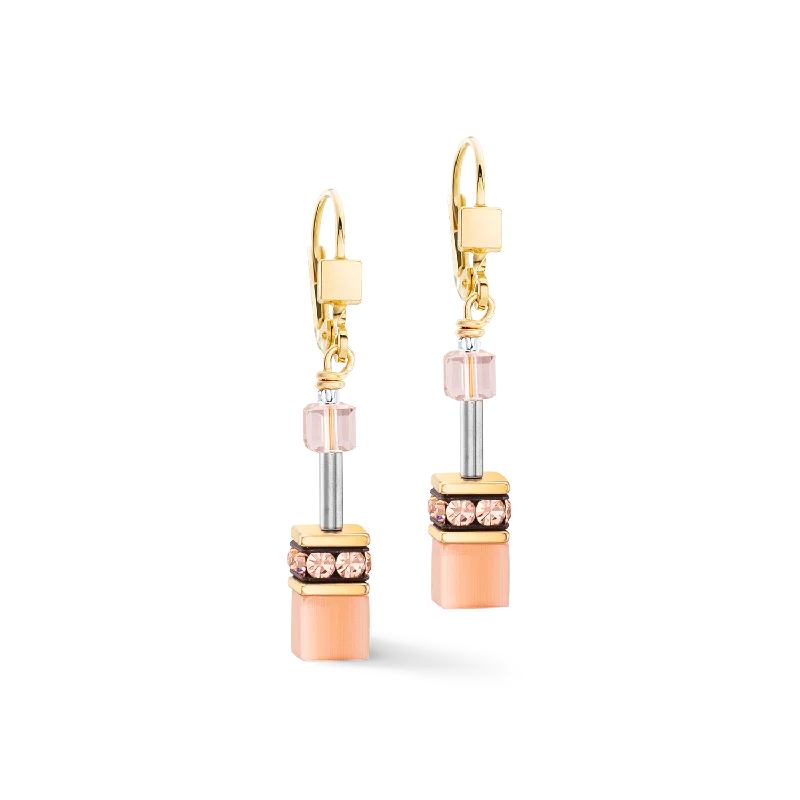 Earrings For Heart Shapes-GeoCUBE® Iconic Mono Gold earrings Apricot Crush