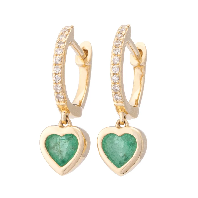 Best Flash Earrings-Emerald Heart Dangle Huggies