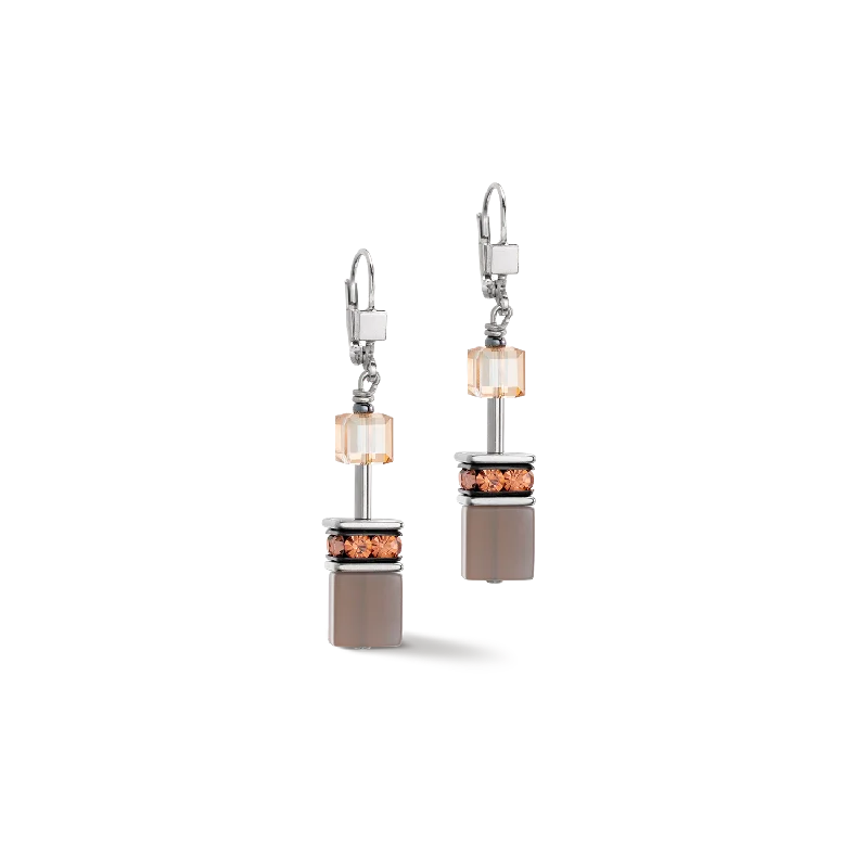 Earrings Grip Advice-GeoCUBE® Iconic Statement Precious earrings cognac-beige