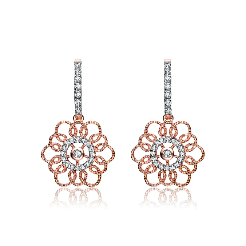 Earrings Grip Advice-Rose Gold Overlay Cubic Zirconia Flower Earrings