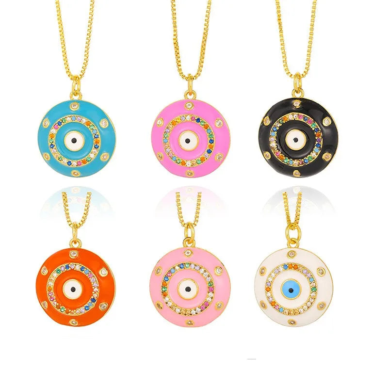 Necklaces Repair Tips-Copper 18K Gold Plated Retro Enamel Inlay Devil'S Eye Zircon Pendant Necklace