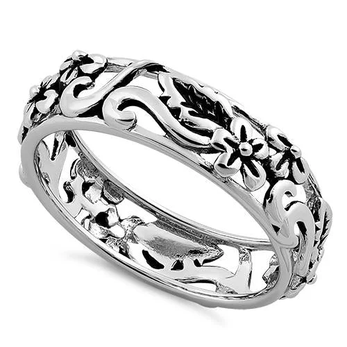 Rings Shine Rating-Sterling Silver Floral Design Ring