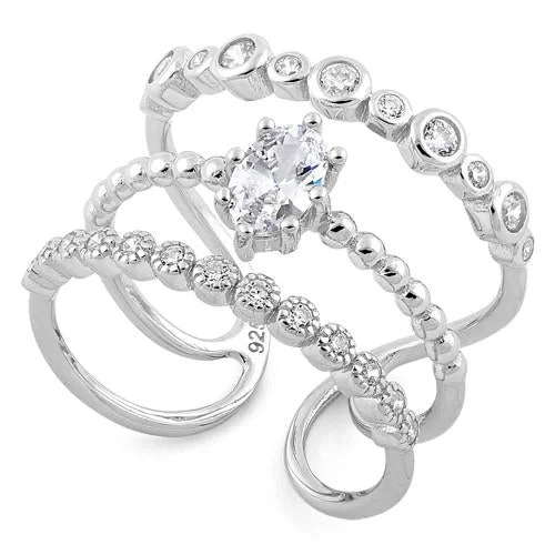 Best Flash Rings-Sterling Silver Triple Clear CZ Ring