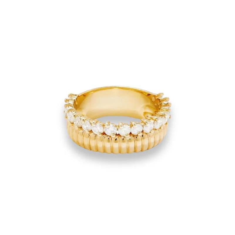 Rings For Crowded Events-50/50 Fluted Gold & Diamond Stacking Ring