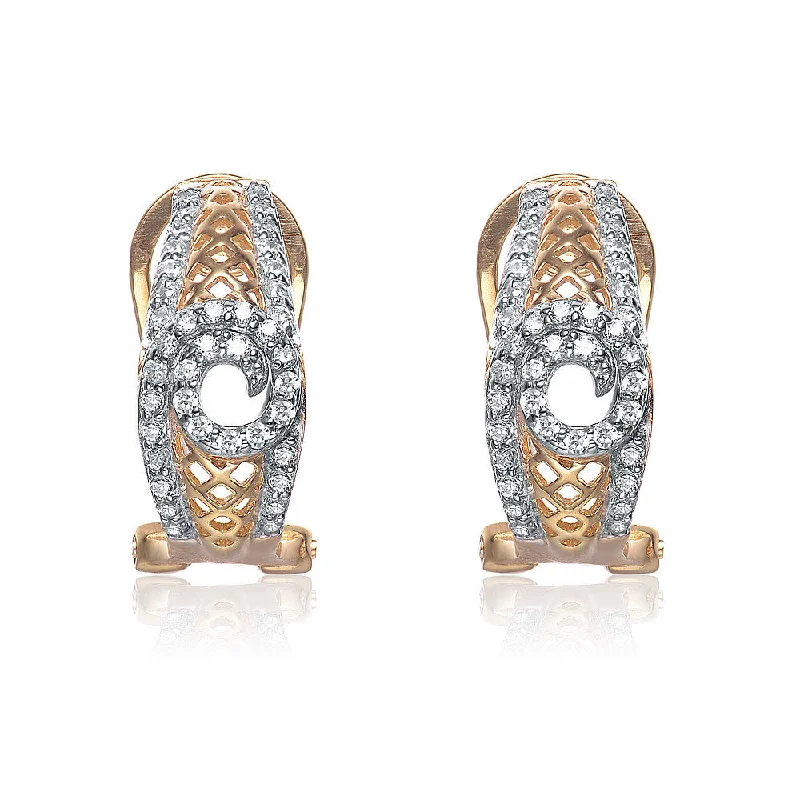 Earrings For Work Suits-Sterling Silver Gold Plated Cubic Zirconia Peep-hole Earrings