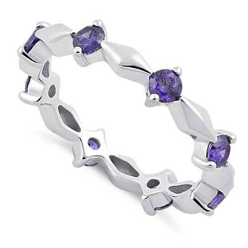 Rings For Seniors-Sterling Silver Round Cut Eternity Amethyst CZ Ring