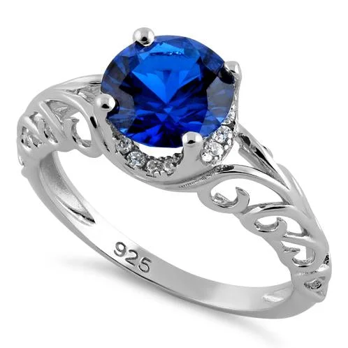 Best Flash Rings-Sterling Silver Swirl Design Blue Spinel and Clear CZ Ring