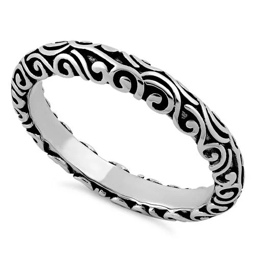 Smooth Rings For Wear-Sterling Silver Oxidized Bali Band Ring