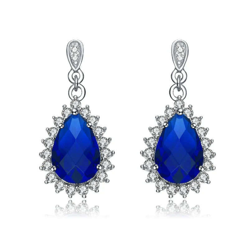 Tough Earrings For Wear-Sterling Silver  Cubic Zirconia Oval Solitaire with Halo Burst Earrings