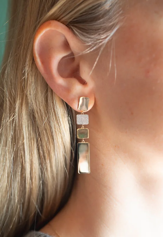 Earrings With Pearl Drops-Solid Gold and Diamond Geometric Dangles